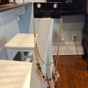 Abercrombie & Fitch gold and pink tassel necklace